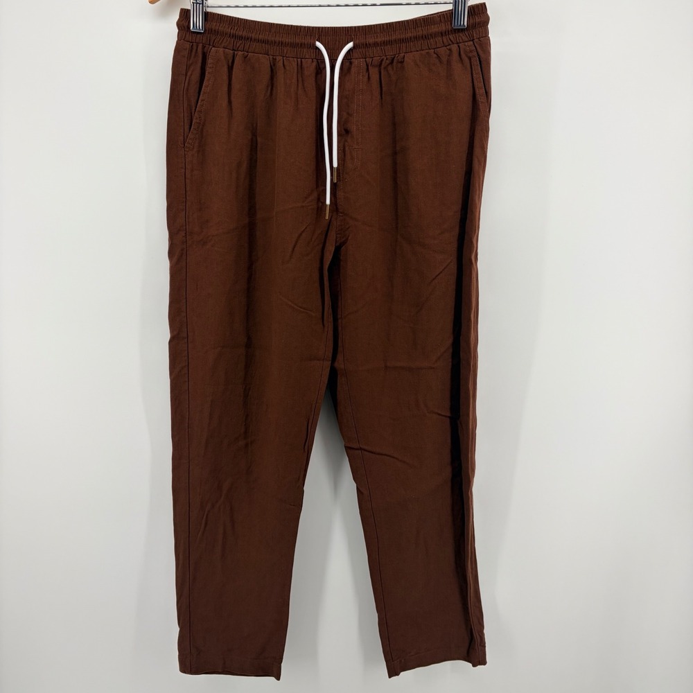 Dandy Del Mar Linen Blend Pants Brown Elastic Waist Mens Size Medium Lounge